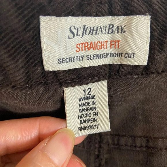 St.  Johns Bay Pants Women Brown Corduroy Straight Leg Cotton Pockets Sz 12 - Picture 8 of 13